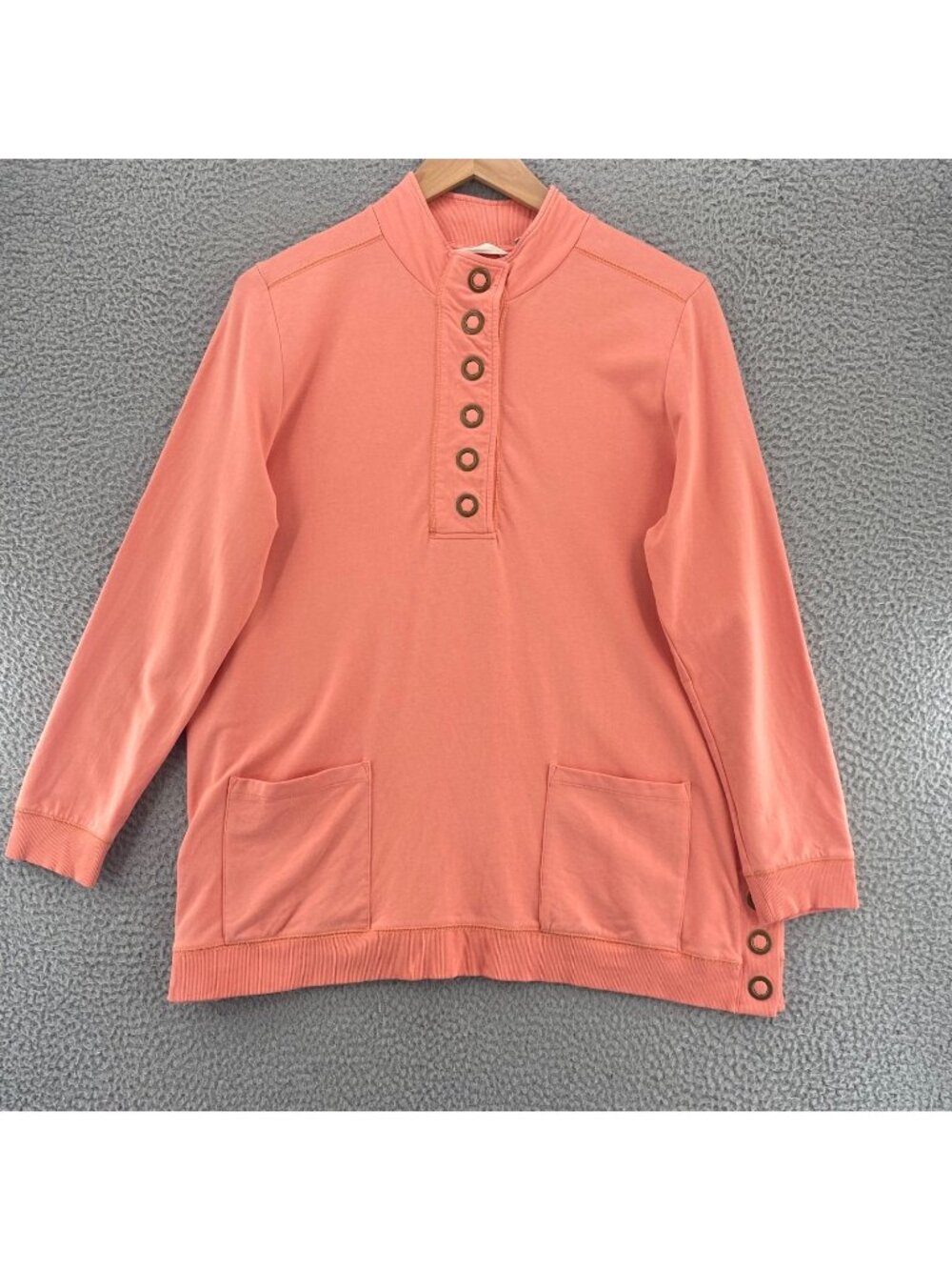 Soft Surroundings Top Womens Large Petite Pink Mock Neck Long Sleeves Pockets